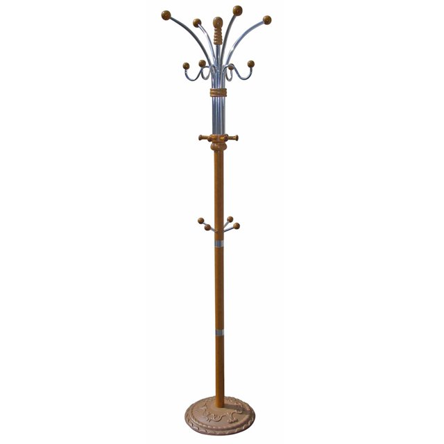 Perchero ORE 183 cm Madera Cromo 12 Ganchos Acabado Roble