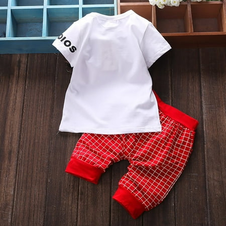 

EHTMSAK Infant Baby Toddler Children Girl Boy 2PCS Outfits T Shirts and Pants Set Clothing Set Summer Letter Print Short Sleeve Red 6M-2Y XL