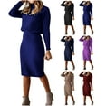 thumbnail image 3 of Women's 2 Piece Dress Set Fall Clothes for Ladies Elegant Long Sleeve High Neck Sweater Comfy Midi Knitting Skirt Solid Color Casual Loose Purple XXXL, 3 of 7