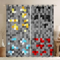 Homewish Pixelate Miner Chid Black Out Curtains, Cartoon Square Rectangle Curtains Pack of 2 (42x63 Each), Vintage Game Lover Bedroom Curtains, Window Curtains Home Decor