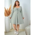 thumbnail image 4 of Womens Casual Plus Size Square Neck Long Sleeve Ribbed Swing Dress Grey XL, 4 of 8