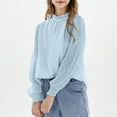 thumbnail image 3 of DJskiyers Girls Trendy Shirts Swiss Dot Chiffon Blouses Frill Neck Loose Fit Tops Puff Long Sleeve Dressy Tshirts Breathable Casual Tees, 3 of 7