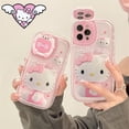 thumbnail image 2 of Funda de teléfono de Hello Kitty para mujer, carcasa protectora de Gel de sílice con espejo de dibujos animados para Iphone 1213Promax, Kawaii, anticaída, 2 of 4