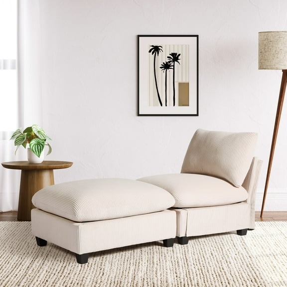 WestinTrends Hearthside 68.5" Corduroy Upholstered Indoor Chaise Lounge Chair, Cream