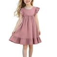 thumbnail image 2 of hengsof Toddler Girls Summer Sun Dress for 1-7 Years Old Solid Color Spaghetti Strap Flutter Sleeve Gown Breathable Playtime Outfit, 2 of 6