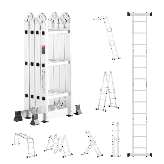 7 in 1 Multi Purpose Folding Ladder 12ft Reach Height Heavy Duty 330 lbs Capacity Adjustable Telescoping A Frame Step Ladder for Household Outdoor Work