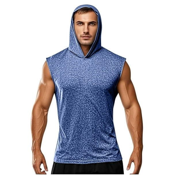 pstuiky Hombres Tanque, Blusa tipo túnica holgada con capucha para hombre, de verano, de secado rápido, para fitness, con protección solar y elástica. Chaleco para hombre m