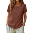 thumbnail image 7 of CYMMPU Women's Summer Cotton Linen Crew Neck Asymmetric Button Top, Short Sleeve Loose Casual Lightweight Blouse Bronze XL, 7 of 7