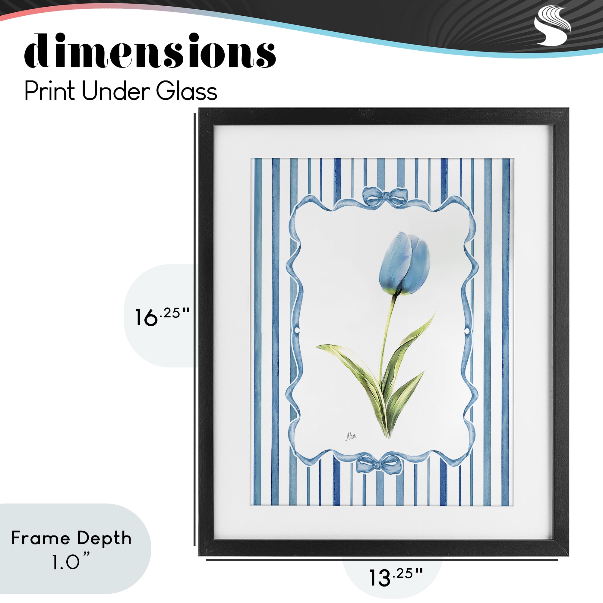 Stupell Industries Blue Tulip & Ribbon Border Black Framed Print Under Glass, design by Nan