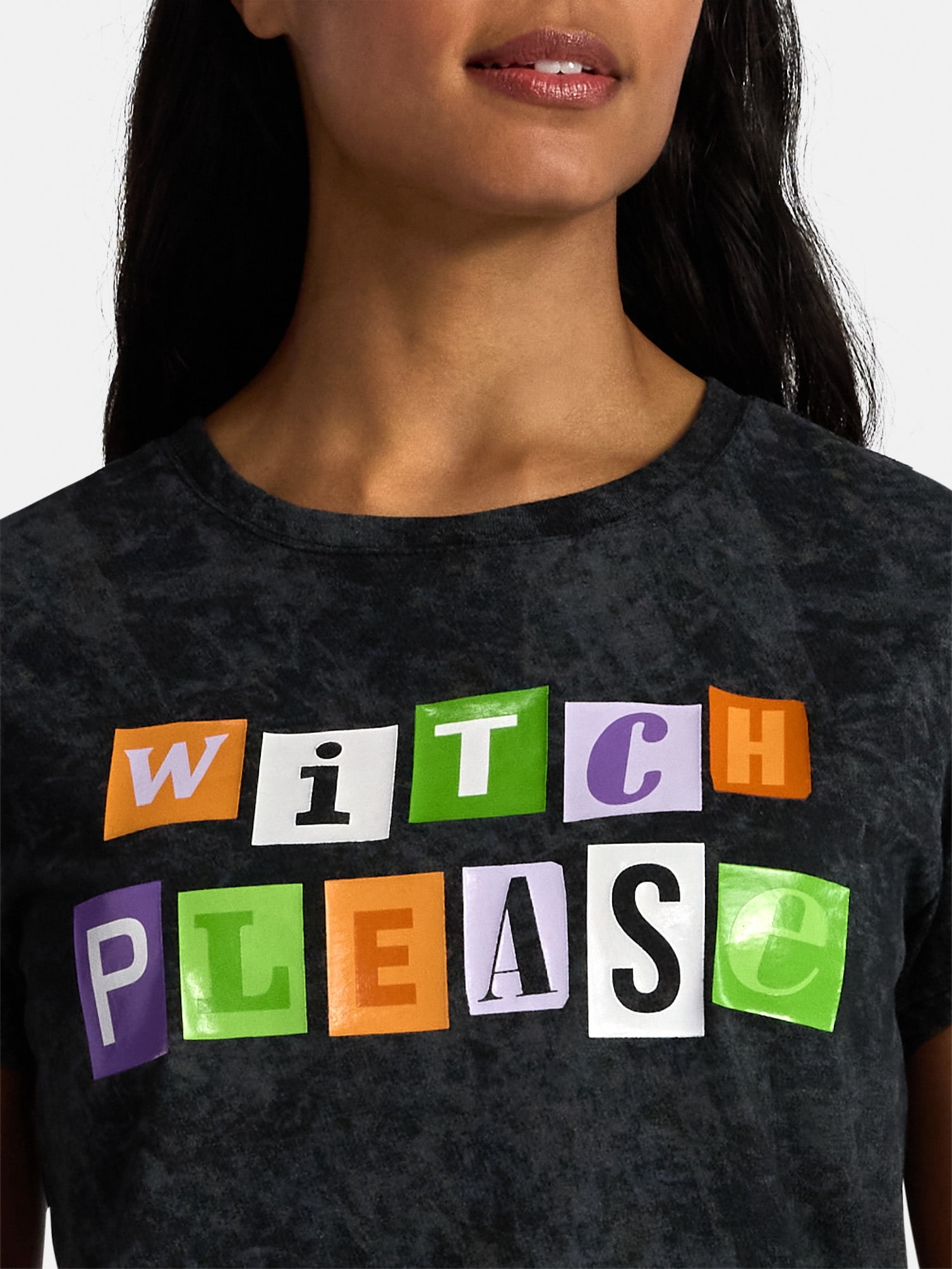 Halloween Women's Witch Please Graphic Tee with Short Sleeves, Sizes XXS-XXL