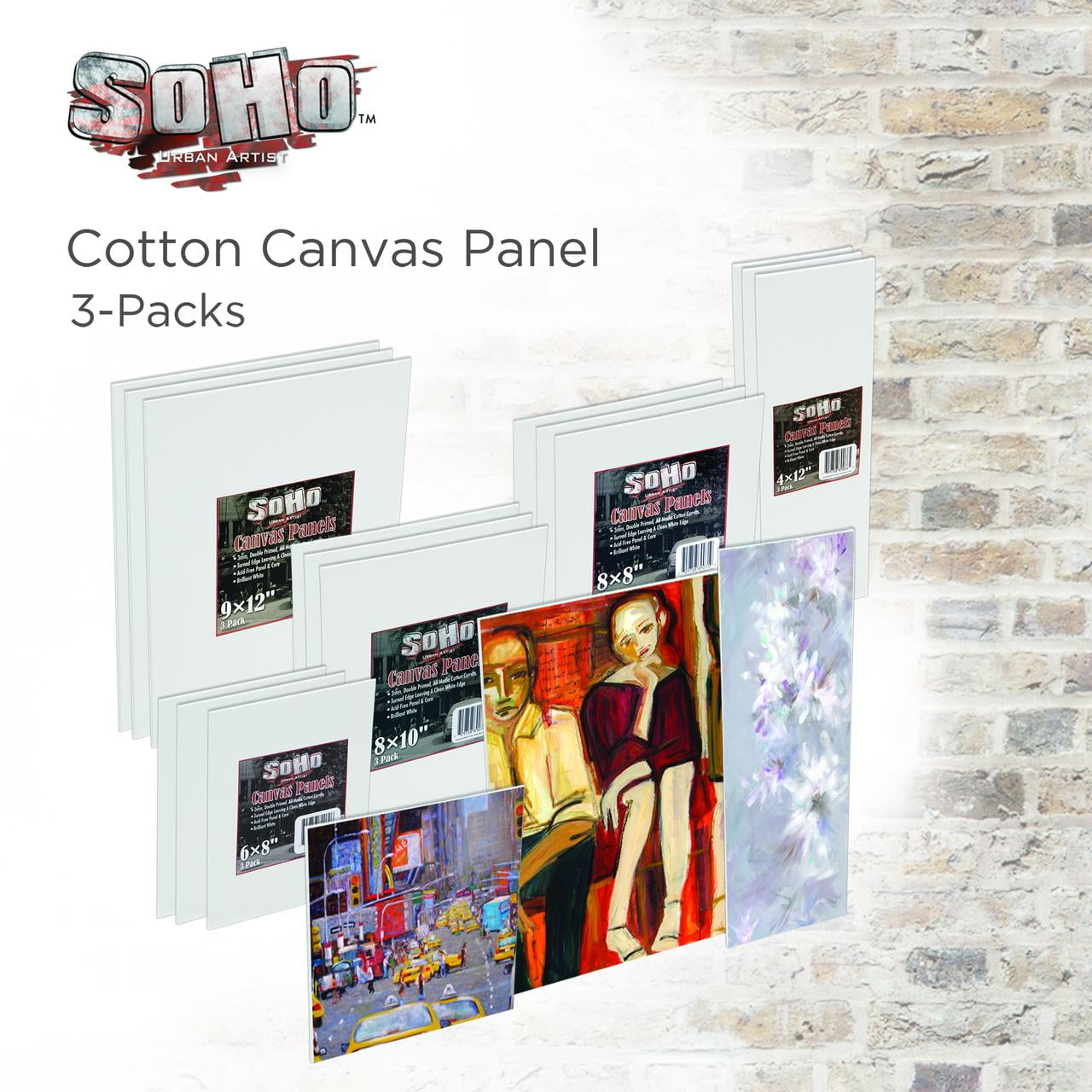 SoHo Artist Cotton Canvas All Media Panels - 18x24 - 3 Pack of  Double Primed Cotton Acid-Free Panels Bonded Canvases for Paintings, Artwork and More