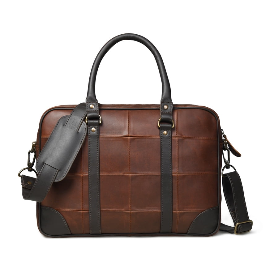 Two Tone Brown Leather Checkerboard Laptop Brief