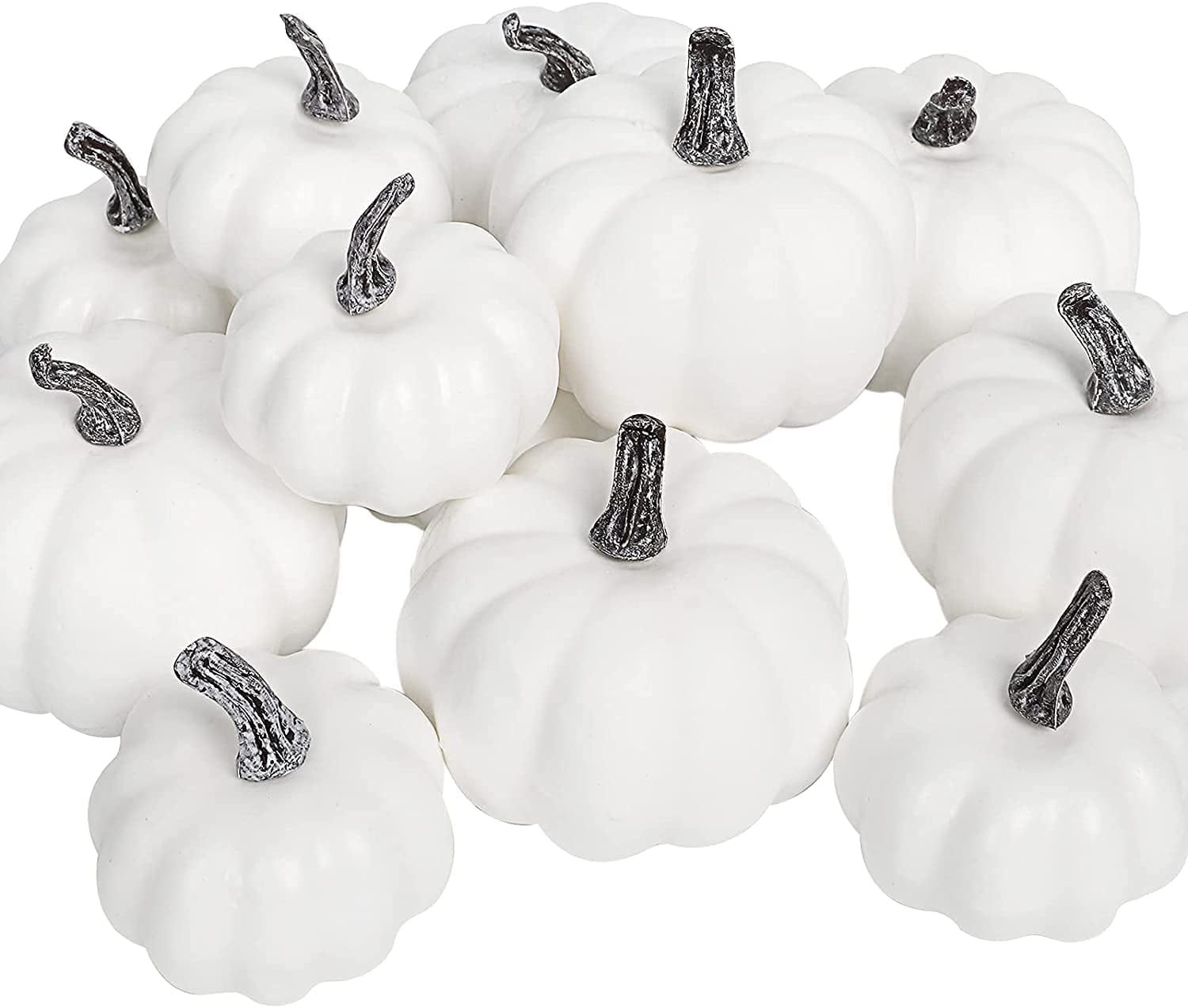 12PCS Artificial Creamy White Pumpkins Decoration for Autumn and Thanksgiving