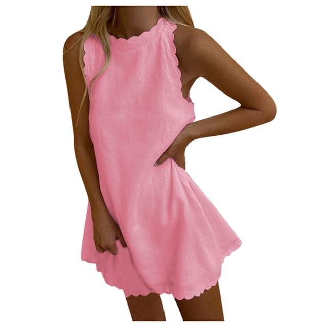 Vestido mini informal sin mangas de verano para mujer: vestido holgado con estampado floral para vacaciones en la playa