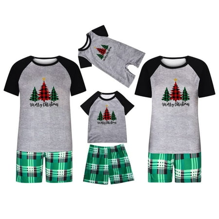 

Penkiiy Matching Family Pajamas Christmas Pajamas for Family Xmas Matching Sets Short Sleeve Shirts and Plaid Shorts Santa Christmas Tree Sleepwear Two-piece Sets Green 9-12 Months