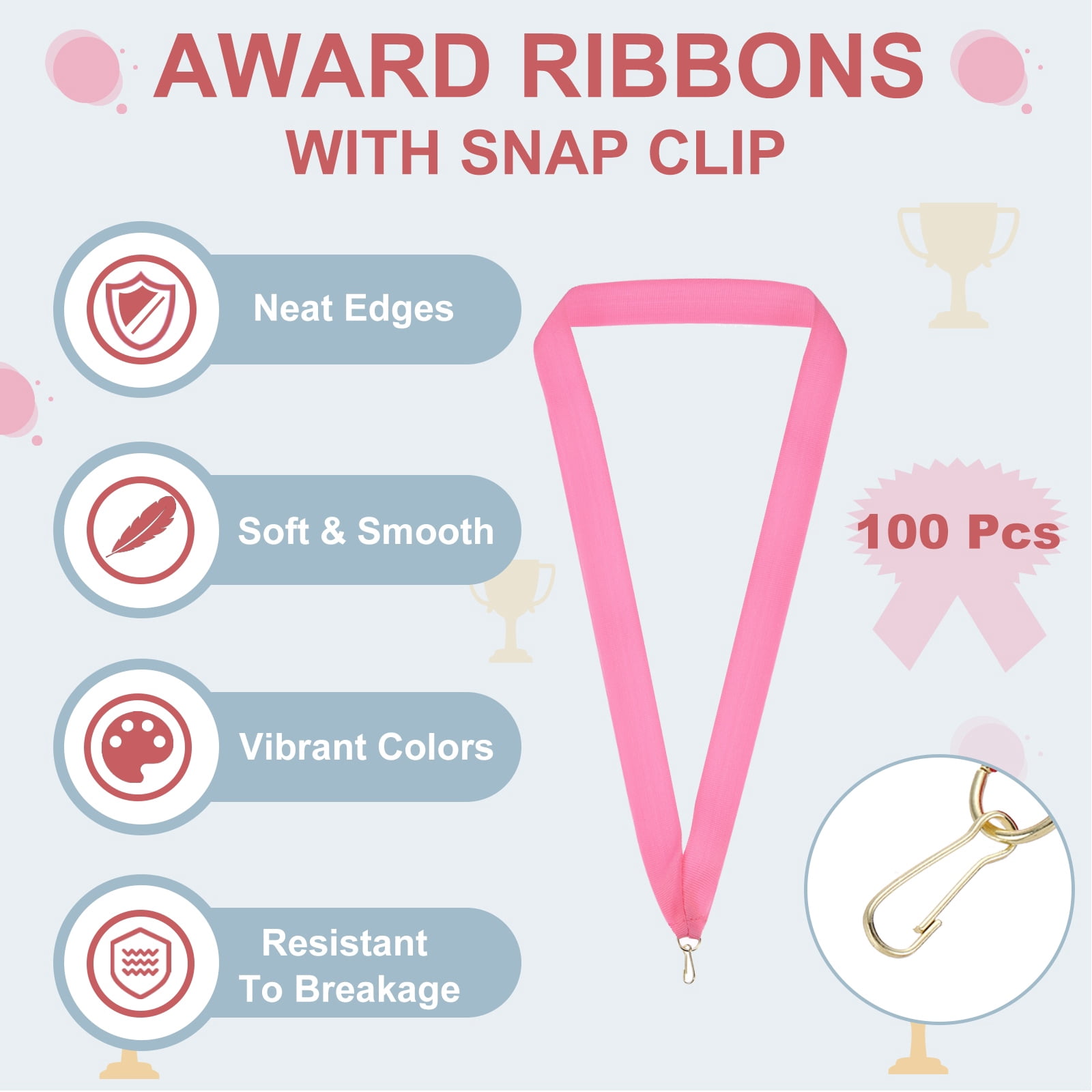 Uxcell Award Neck Ribbons with Snap Clips Polyester Medal Lanyards for Competitions Pink 100 Pack