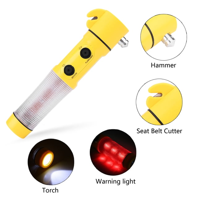 Linterna LED, 4 en 1, martillo de emergencia para coche, cortador de cinturón de seguridad, funcionalidad inteligente