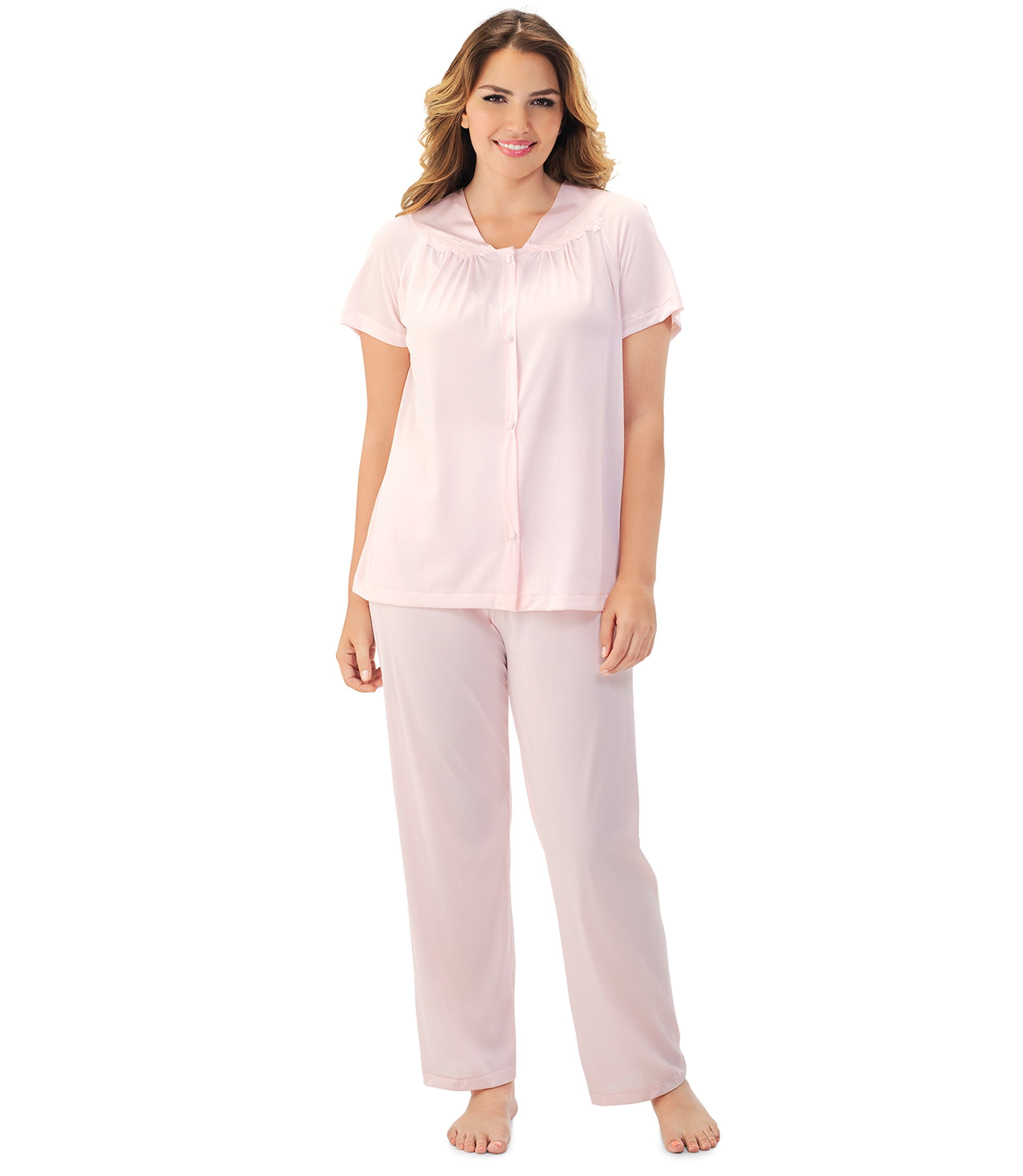 Pyjama 2 Pièces Exquisite Form Femme - Nylon Tricoté - Taille XL - Bleu - Manches Courtes - Élastique Taille