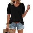 thumbnail image 7 of ICHUANYI Womens Tops Cap Short Sleeve Blouse V Neck Summer Spring Shirts Casual Solid Color Base T-shirt Button Top, 7 of 7
