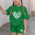 thumbnail image 4 of Girls St. Patrick's Day 2 Piece Outfits Short Sleeve Shamrock Graphic Round Neck T-Shirt and Shorts Sets Green 12-13Years, 4 of 6