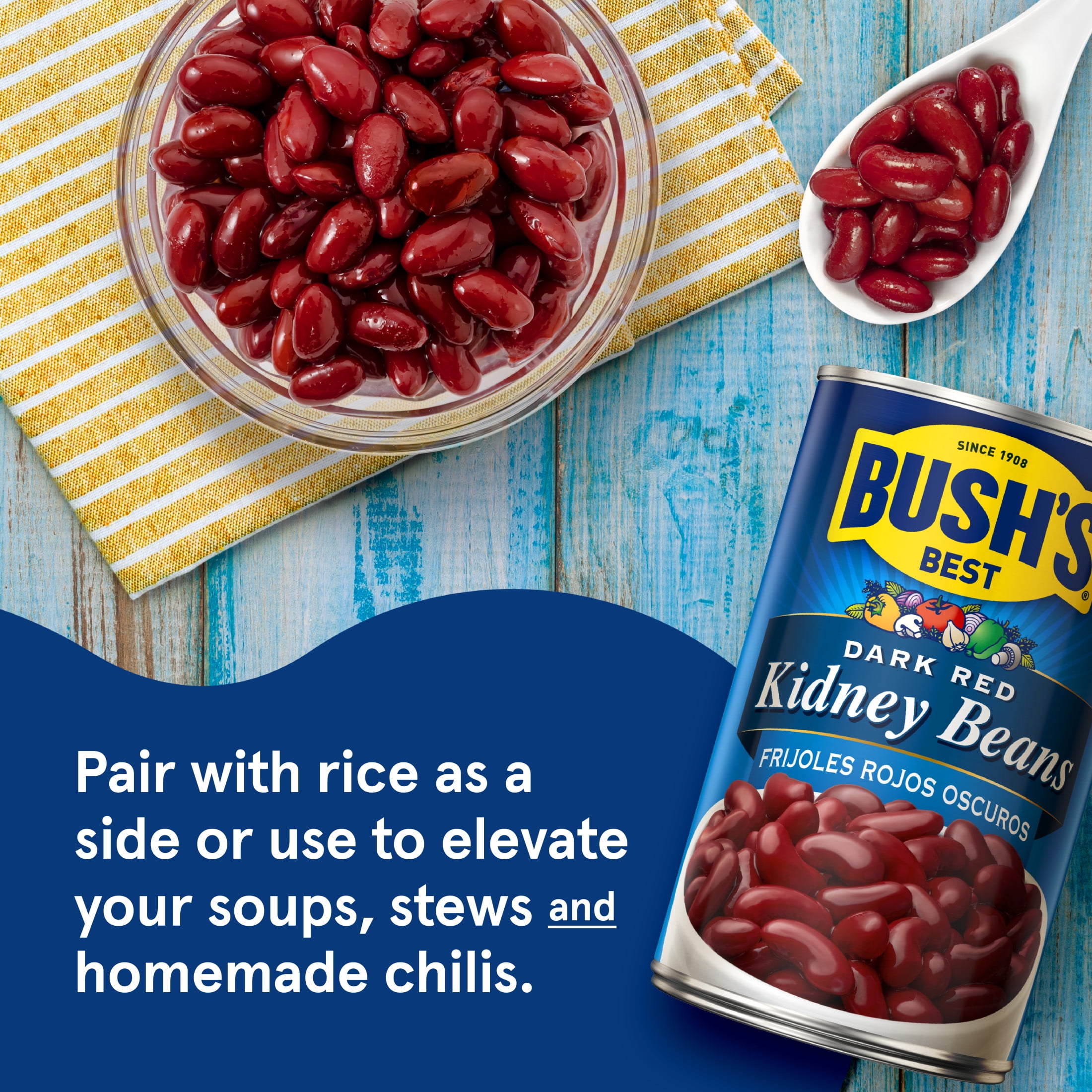 (12 pack) Bush's Dark Red Kidney Beans, Plant-Based Protein, Canned Kidney Beans, 27 oz