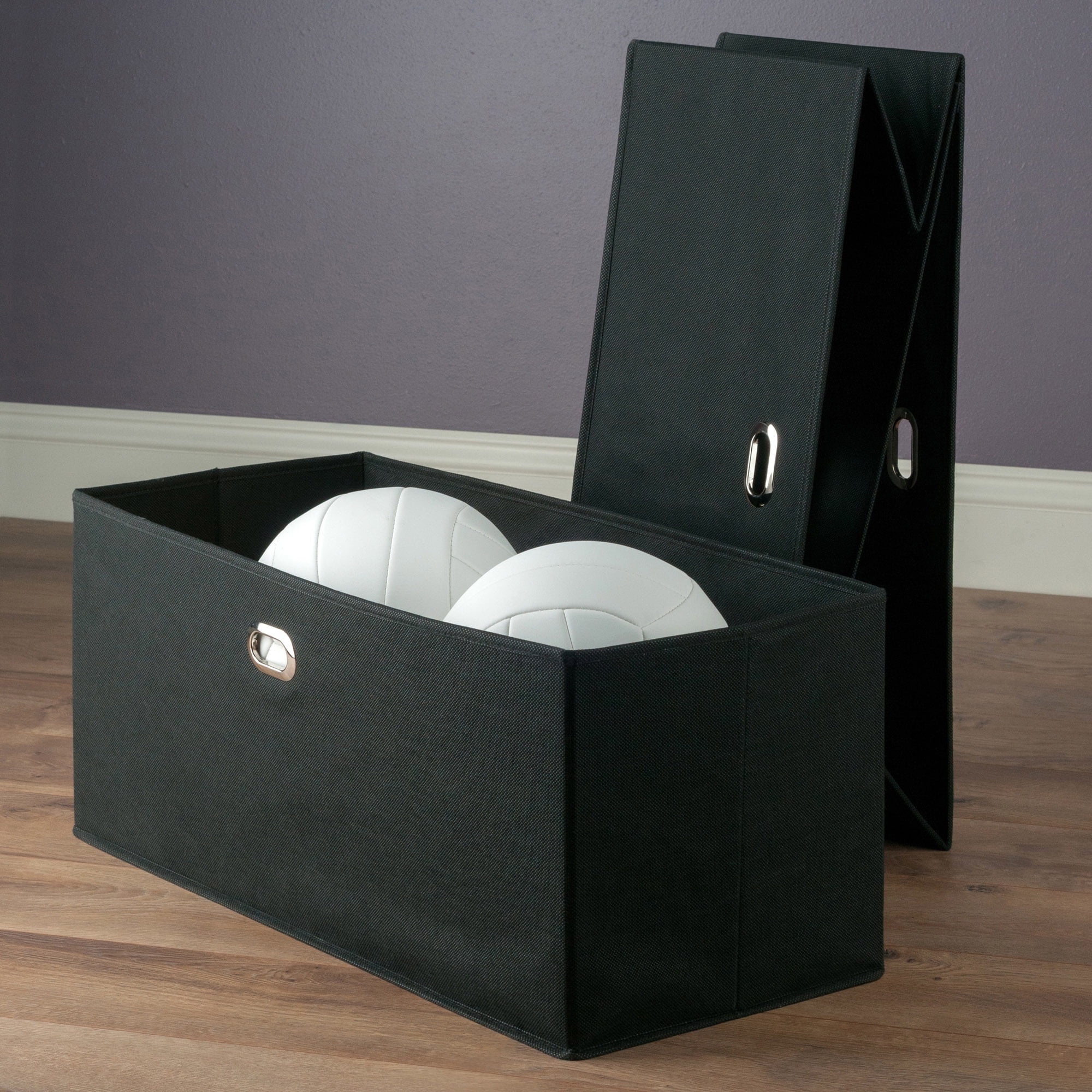 Winsome Torino 2-Piece Foldable Wide Baskets, Black Fabric