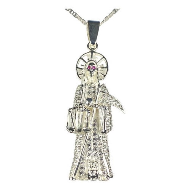 JOYARIS Medalla Santa Muerte Con Zirconias En Plata 925 + Cadena DM-0000229