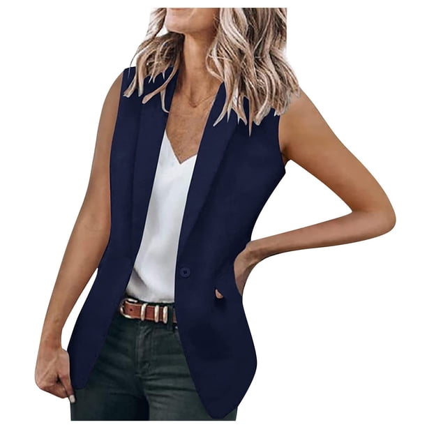 Pntutb Mujer Sexy Moda Cuello En V Sólido Sin Mangas Bolsillo Cárdigan Casual Outwear Pntutb Pntutb-3975