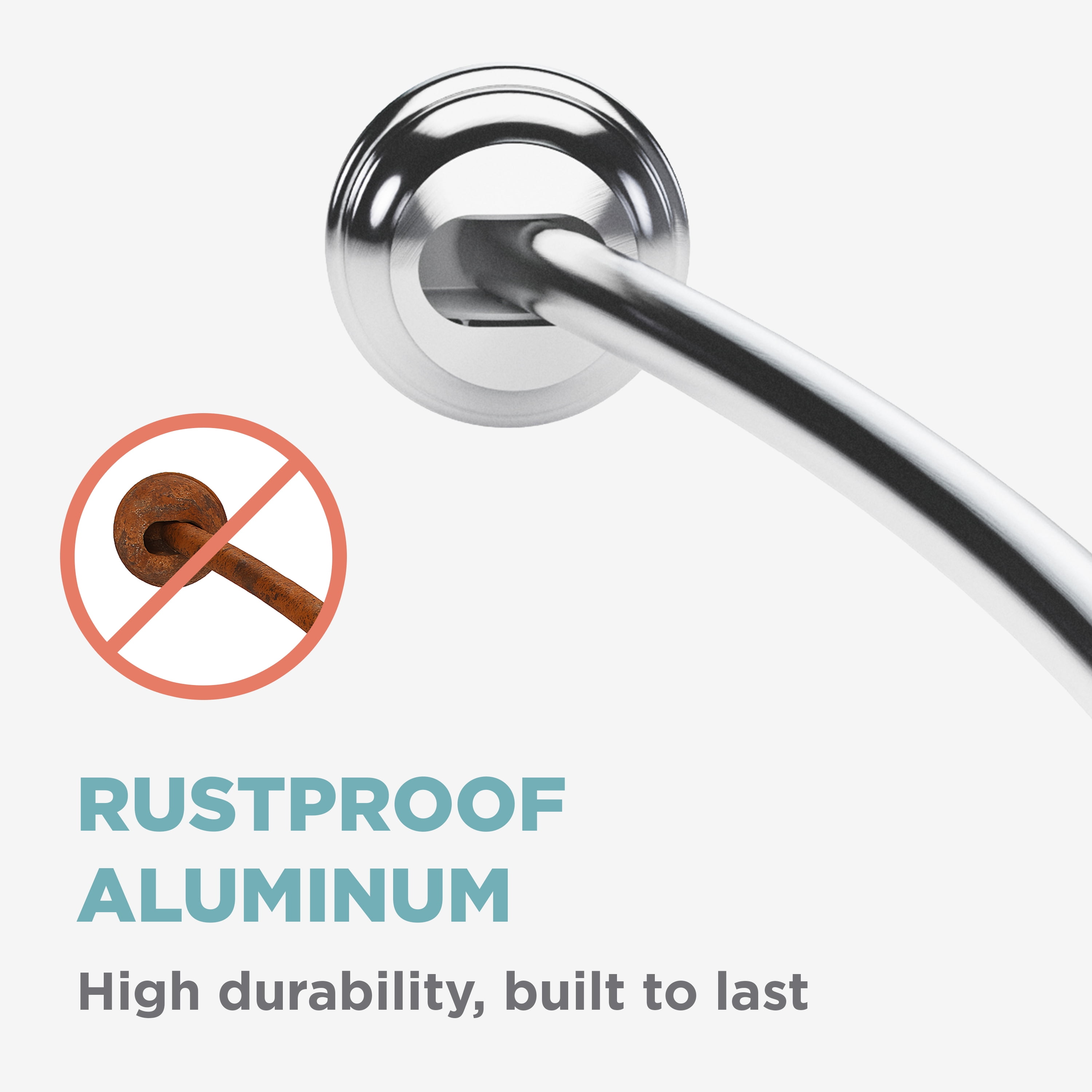 Zenna Home NeverRust Aluminum 50" to 72" Adjustable Curved Shower Curtain Tension Rod, Chrome