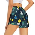 thumbnail image 2 of Uemuo Space and Animals Pattern Women's Athletic Shorts High Waisted Running Shorts with Liner Pockets Gym Elastic Workout Shorts-Large, 2 of 9