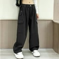thumbnail image 4 of vastwit Kids Girls Wide Leg Cargo Pants Trousers High Waist Straight Jeans Athletic Joggers Streetwear Black 12, 4 of 7