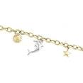 thumbnail image 4 of 14K Two Tone Gold Rolo Link Dolphin Heart Sun Anchor Charm 5mm Bracelet 7.50", 4 of 7