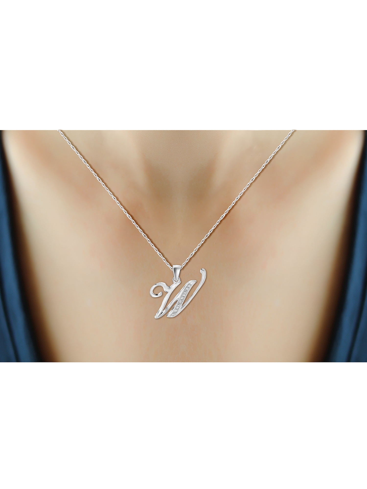 JewelersClub Accent White Diamond Initial Letter Pendant Necklace for Women | Customizable .925 Sterling Silver W Alphabet Monogram Necklaces for Girls | Personalized Jewelry Gift for Her