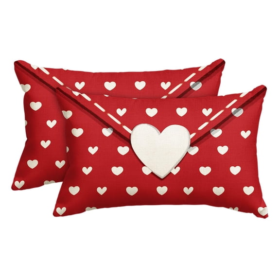AVOIN colorlife Valentine's Day Envelope Throw Pillow Cover, x 20 Inch White Heart Red Anniversary Wedding Cushion Case Decoration for Sofa Couch Set of 2 C113