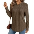 thumbnail image 2 of jtjvou Pullover Sweaters for Women Hoodie Long Sleeve Shirts Soft Ribbed Knit Pullover Lightweight Cozy Curved Hem Fall Tops Brown M, 2 of 6