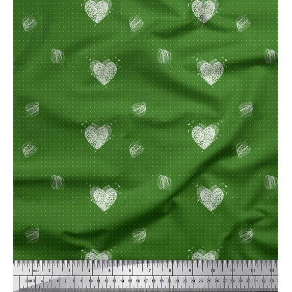 Soimoi Green Cotton Cambric Fabric Heart & Dots Print Sewing Fabric Yard 56 Inch Wide