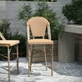 thumbnail image 6 of Merrick Lane Set of Two Indoor/Outdoor Stacking French Bistro Counter Stools with Natural and White Patterned Seats and Backs & Light Natural Metal Frames, 6 of 12