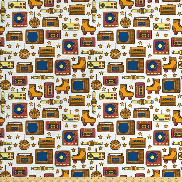 90s Fabric by the Yard Upholstery, 90s Theme with Old Style House