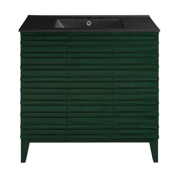 Cascade 36" Freestanding Bathroom Vanity in Green Oak with Black 3-Hole Widespread Sink Top