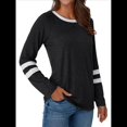 thumbnail image 3 of Camisetas de Larga para Mujer, Camisetas Casuales con Cuello Redondo y Bloques de Color, Ropa de Moda de Otoño, Conjuntos Modernos Negro XL, 3 of 8