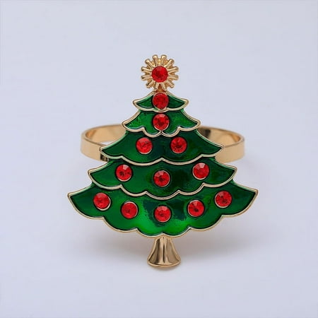 

ERDOUY Hotel New Year Christmas Napkin Ring Alloy Inlaid Diamond Christmas Tree Napkin Ring Dining Table Set Decoration Mouth Cloth Ring -12 pieces (Style E)