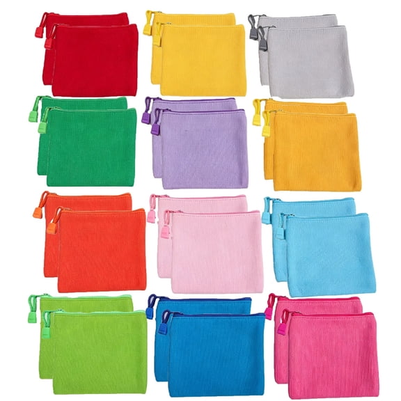 24 Pack Multicolor Cotton Canvas Zipper Pouches, Multipurpose DIY Craft Storage Bags For Cosmetics, Stationery And Travel Organizing