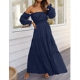 thumbnail image 2 of YOGAFOX Women's Boho Off Shoulder Long Sleeve Smocked Side Split Flowy A Line Maxi Dress S-XXL, 2 of 5