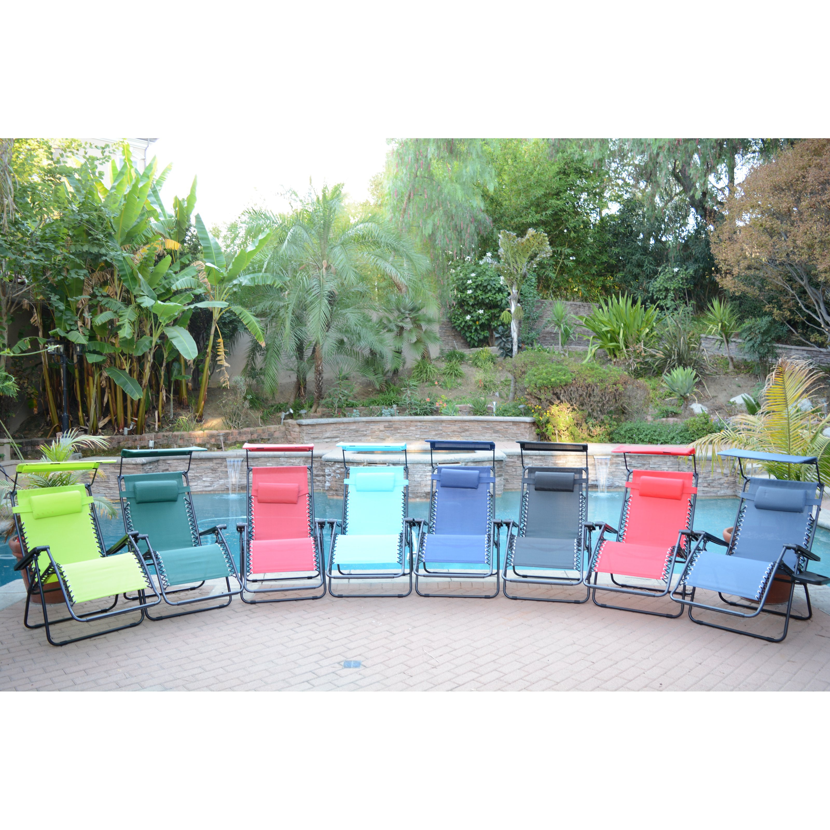 Jeco Oversized Zero Gravity Chair with Sunshade and Drink Tray Set of 2