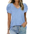 thumbnail image 3 of Bigersell Tunic Tops for Women Loose Casual Short Sleeve V-Neck Solid Casual Blouse T-shirt Tunic Tops Women's Plus Swing Round Neck Short Sleeve Trendy Tops Style B27949, Light Blue M, 3 of 9