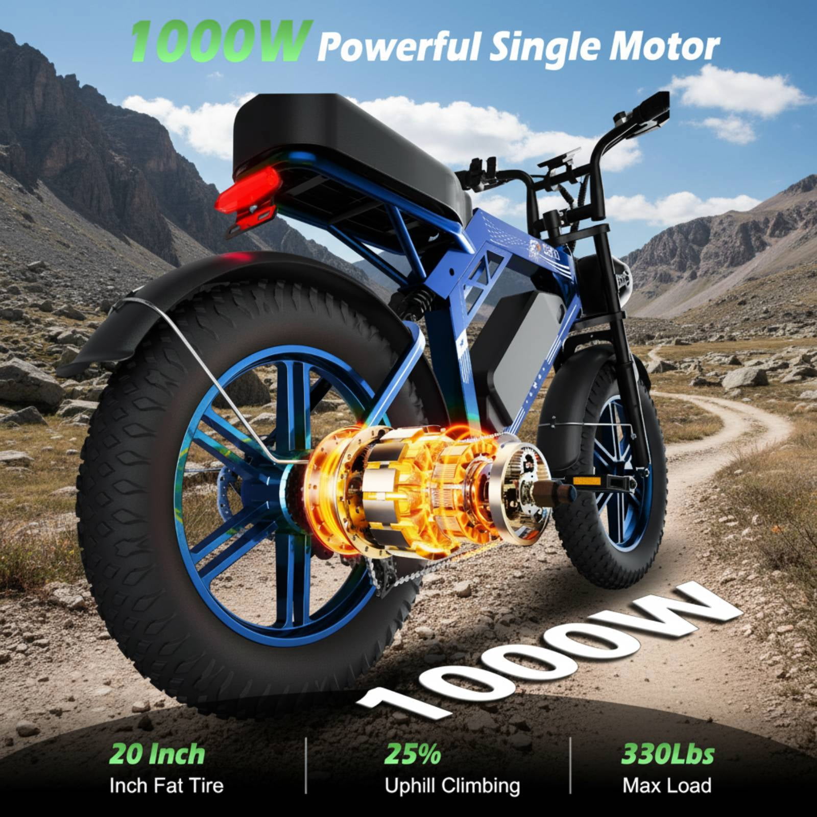 EggKing C200 1000W Electric Bike for Adults, 20" Fat Tire E-Mountain Bikes, 48V 17.5Ah 31MPH Electric Bicycle, Full Suspension UL2849