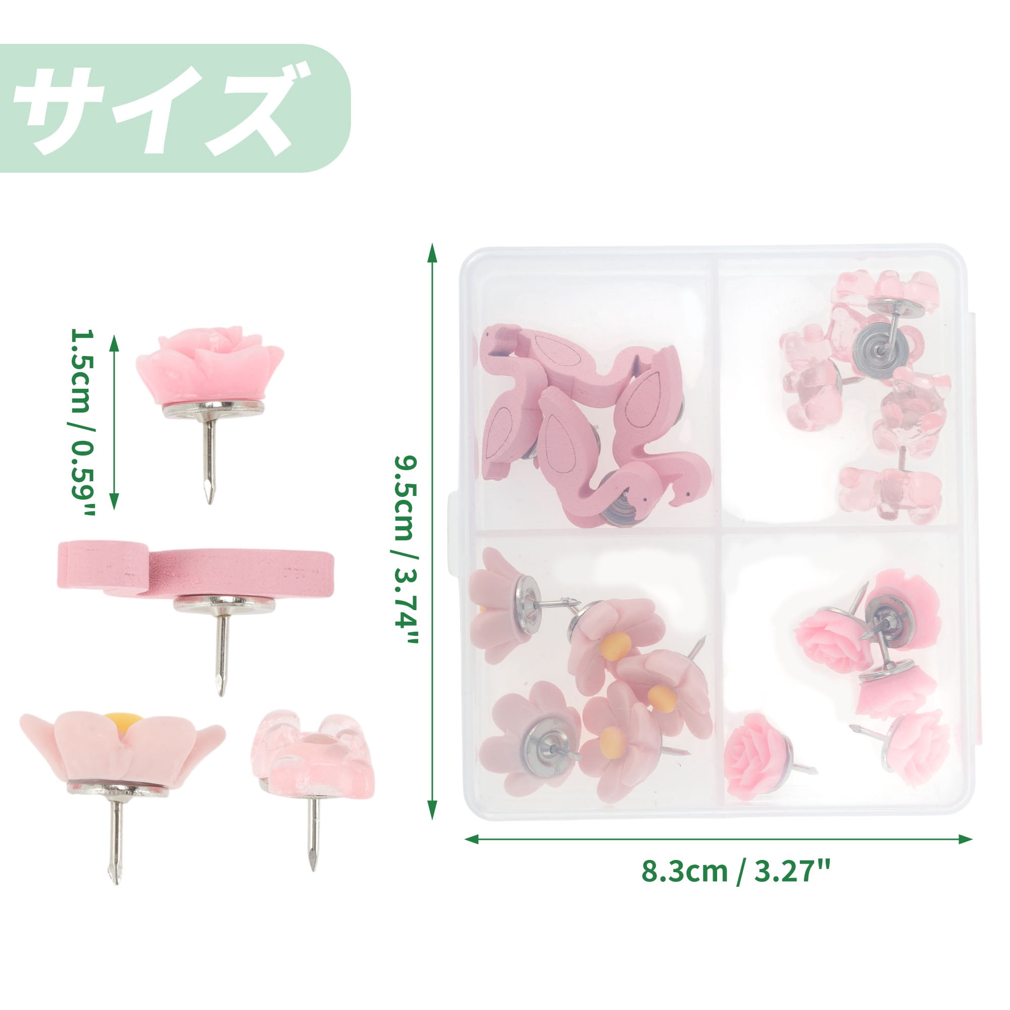 Unique Bargains 20 Pcs Push Pins Mixed Style Thumb Tack for Office and Bulletin Board Pink