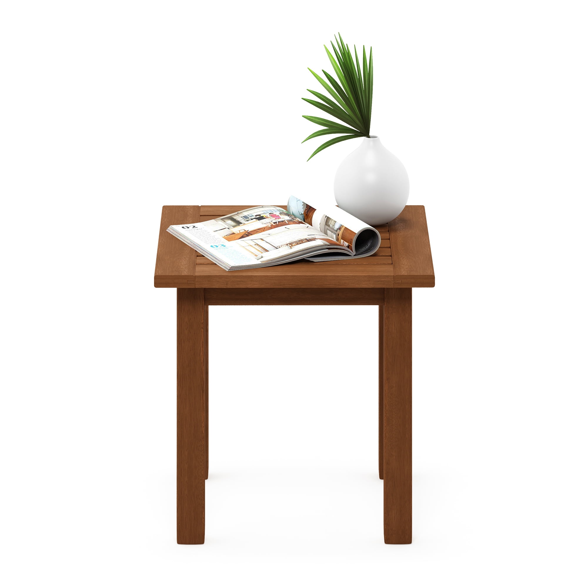 Furinno Tioman Hardwood End Table in Teak Oil