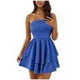 thumbnail image 2 of Ayolanni Short Womens Casual Dresses A-Line Blue Off-The-Shoulder Solid Sleeveless Dresses Junior Dresses 2x, 2 of 6