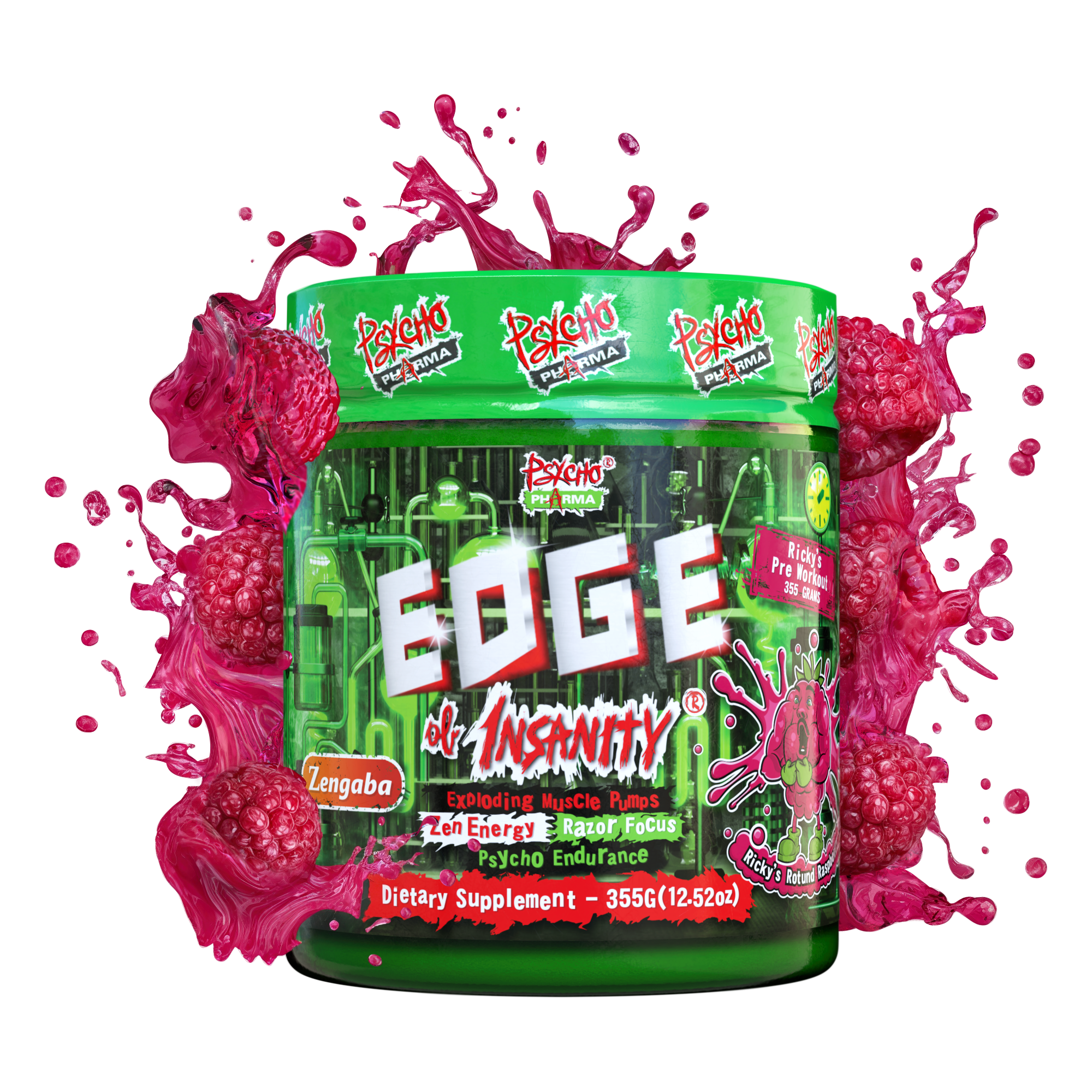 Psycho Pharma Edge of Insanity - Workout Powder for Focus, Strength, & Energy (Raspberry), 50 Servings